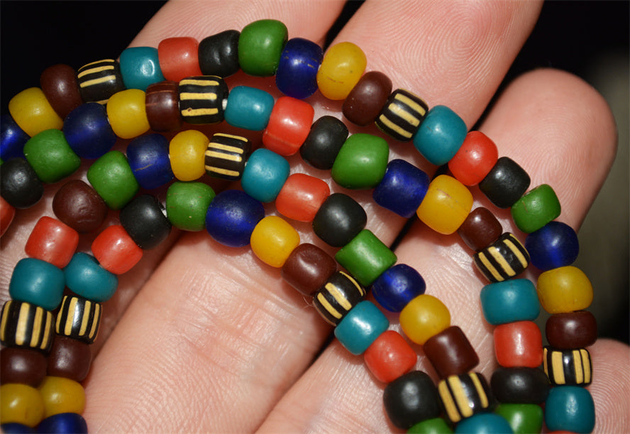 Tibetan Old Antique Colored Glaze Glass Necklace Bracelet Mala Prayer Beads Himalaya Rosary
