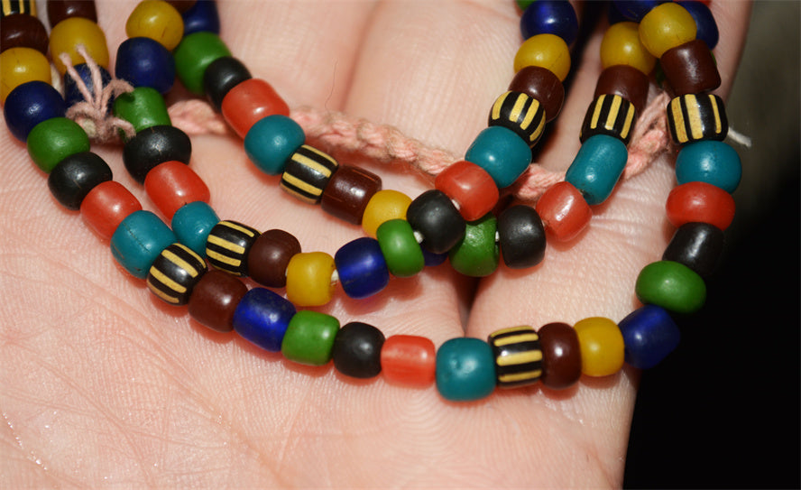 Tibetan Old Antique Colored Glaze Glass Necklace Bracelet Mala Prayer Beads Himalaya Rosary