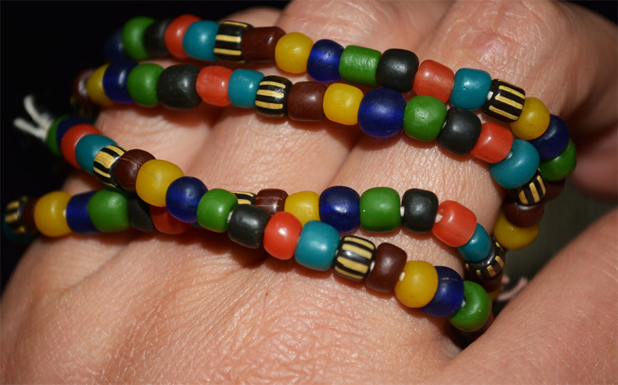 Tibetan Old Antique Colored Glaze Glass Necklace Bracelet Mala Prayer Beads Himalaya Rosary