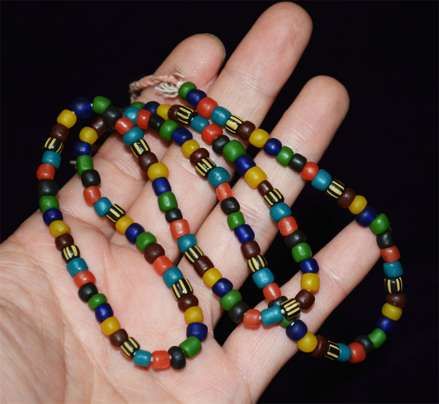 Tibetan Old Antique Colored Glaze Glass Necklace Bracelet Mala Prayer Beads Himalaya Rosary