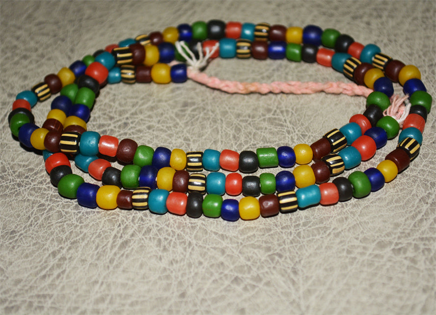 Tibetan Old Antique Colored Glaze Glass Necklace Bracelet Mala Prayer Beads Himalaya Rosary