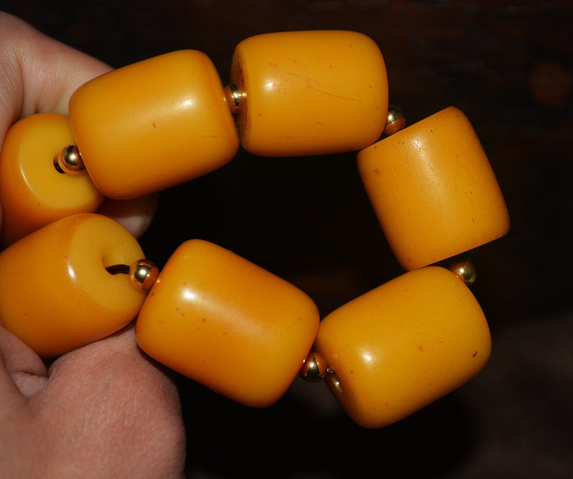 Tibetan Old Antique Egg Yolk Amber Bracelet Butterscotch Beads Mala Prayer Rosary