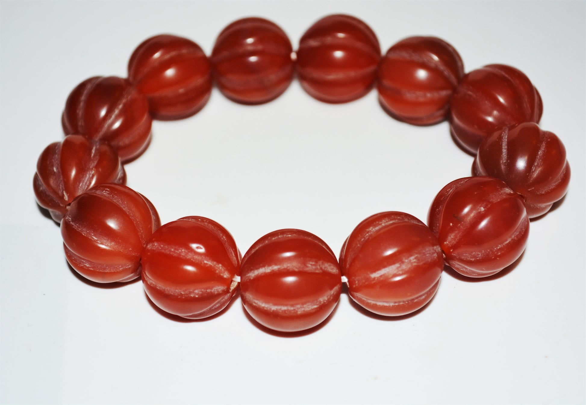 Tibetan Old Antique Pema Raka Nanhong Agate Bracelet Mala Prayer Beads Himalayan Carnelian Melon Pumpkin Rosary  Genuine Worry Amulet
