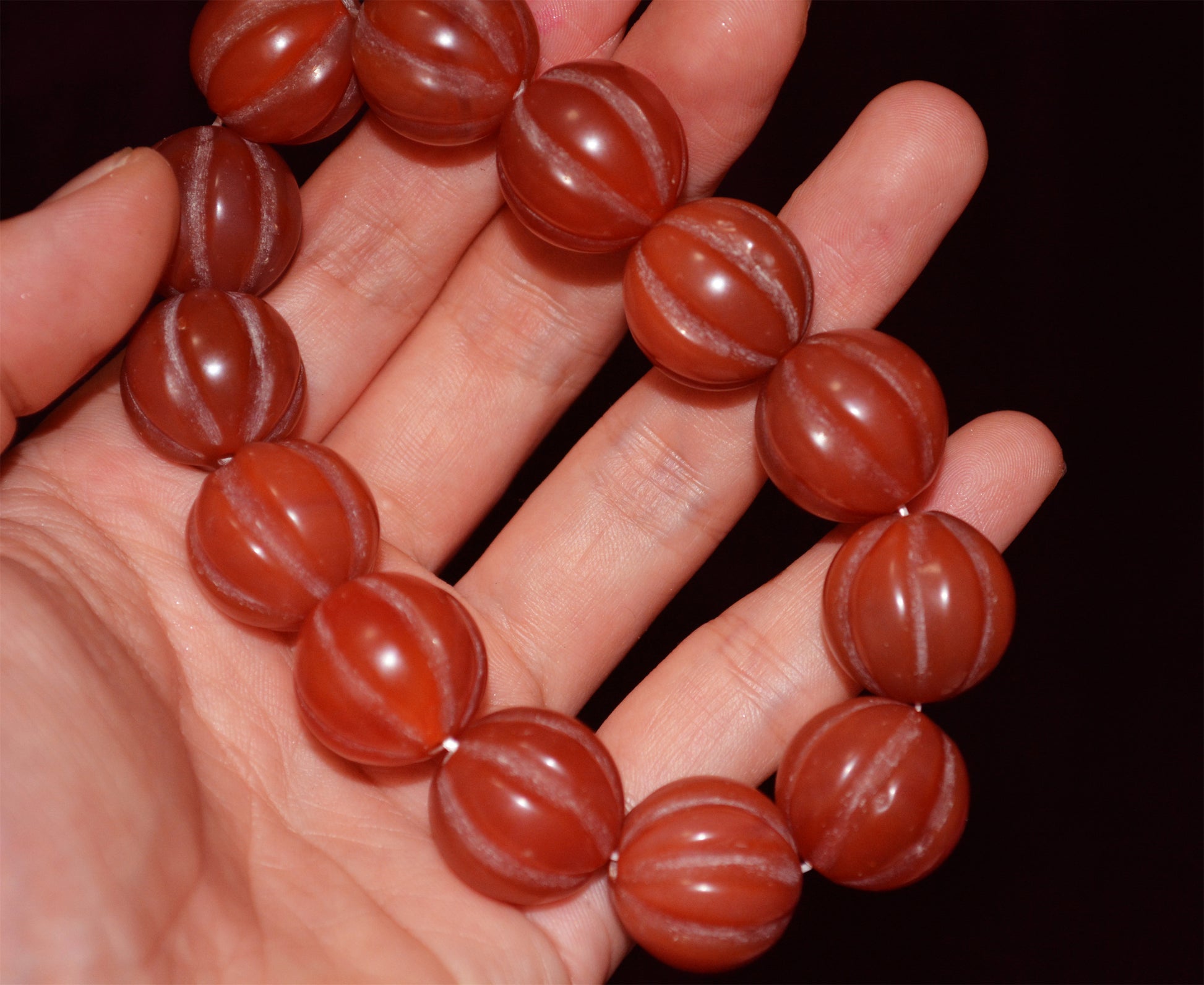 Tibetan Old Antique Pema Raka Nanhong Agate Bracelet Mala Prayer Beads Himalayan Carnelian Melon Pumpkin Rosary  Genuine Worry Amulet