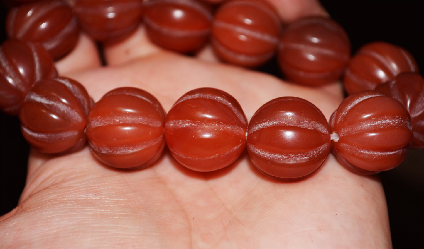 Tibetan Old Antique Pema Raka Nanhong Agate Bracelet Mala Prayer Beads Himalayan Carnelian Melon Pumpkin Rosary Genuine Worry Amulet