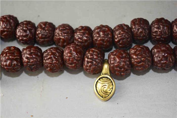 Tibetan Old Antique Rudraksha Bodhi Seeds Mala Prayer Beads 108 Rosary Himalayas Tiger Tooth Dzi Bead Amulet