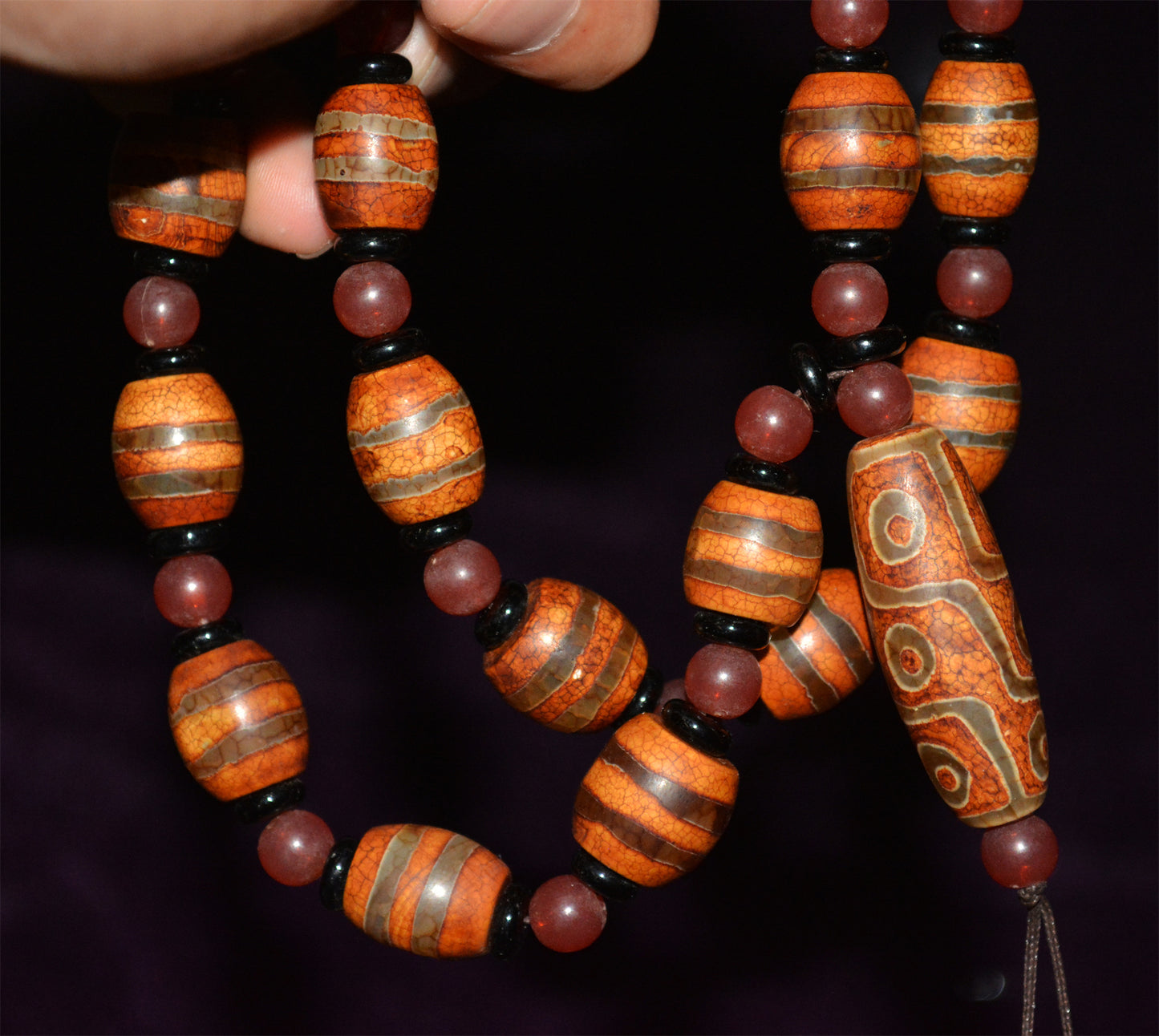 Tibetan Real Old Ancient Nine Eyes Dzi Bead Necklace Mala Prayer Beads Amulet Himalayan Agate Pure Gzi Pyu Striped