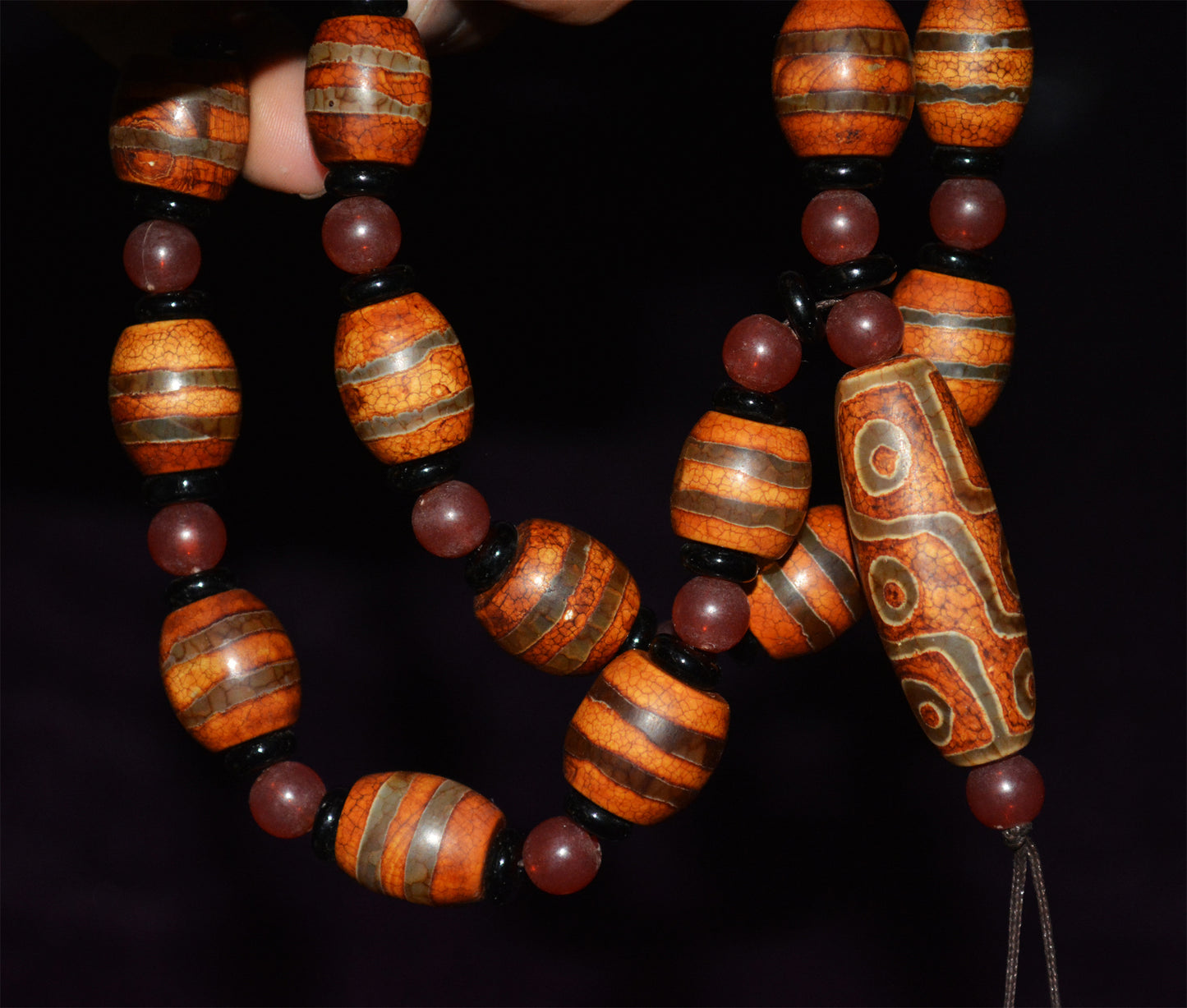 Tibetan Real Old Ancient Nine Eyes Dzi Bead Necklace Mala Prayer Beads Amulet Himalayan Agate Pure Gzi Pyu Striped
