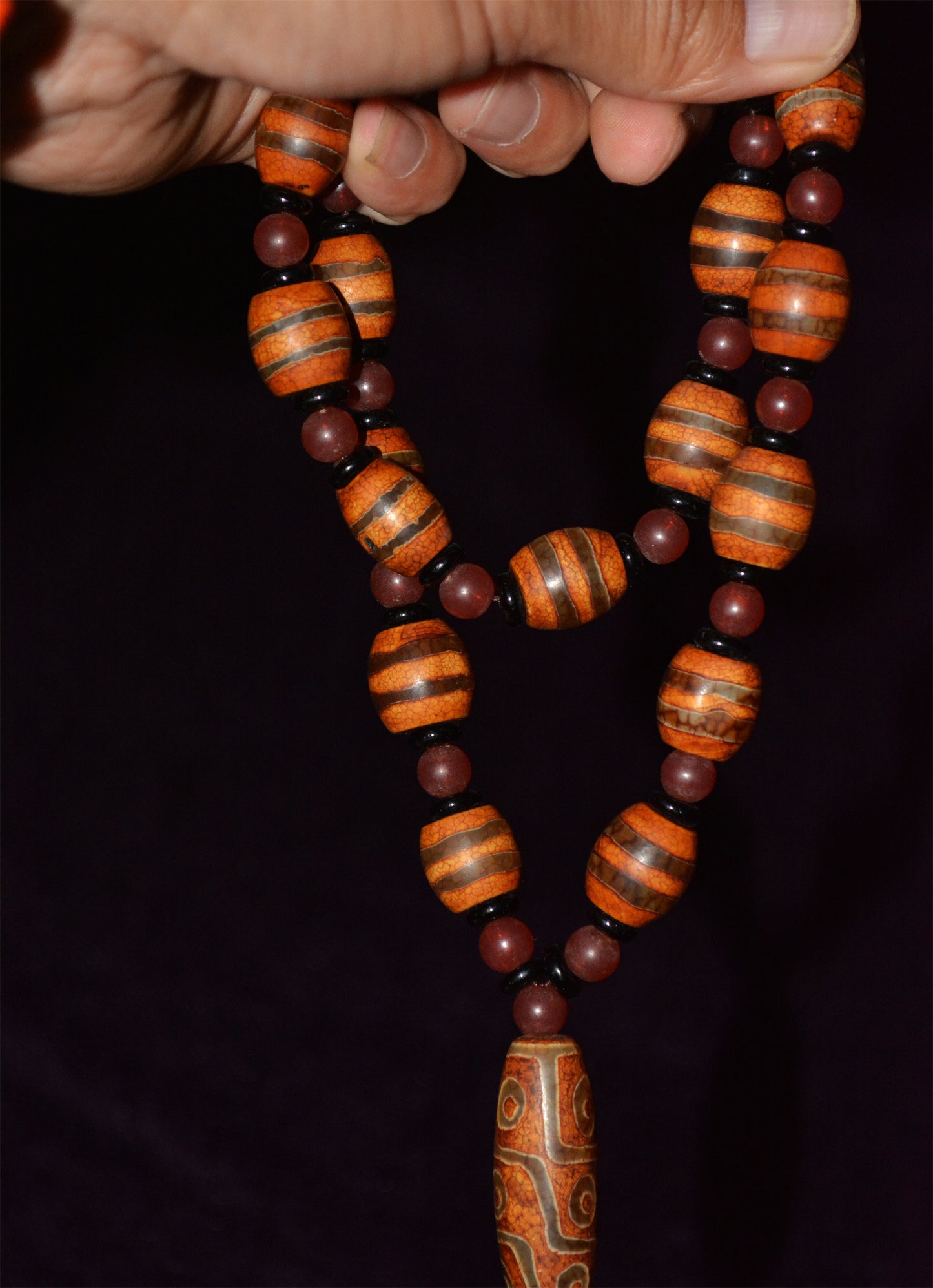 Tibetan Real Old Ancient Nine Eyes Dzi Bead Necklace Mala Prayer Beads Amulet Himalayan Agate Pure Gzi Pyu Striped