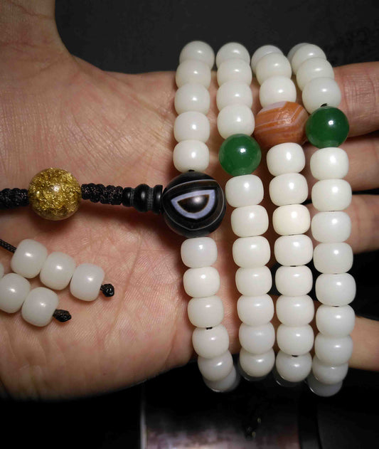 Tibetan White Bodhi Seeds Mala Prayer Beads 108 Rosary Bracelet Himalayas Buddhism
