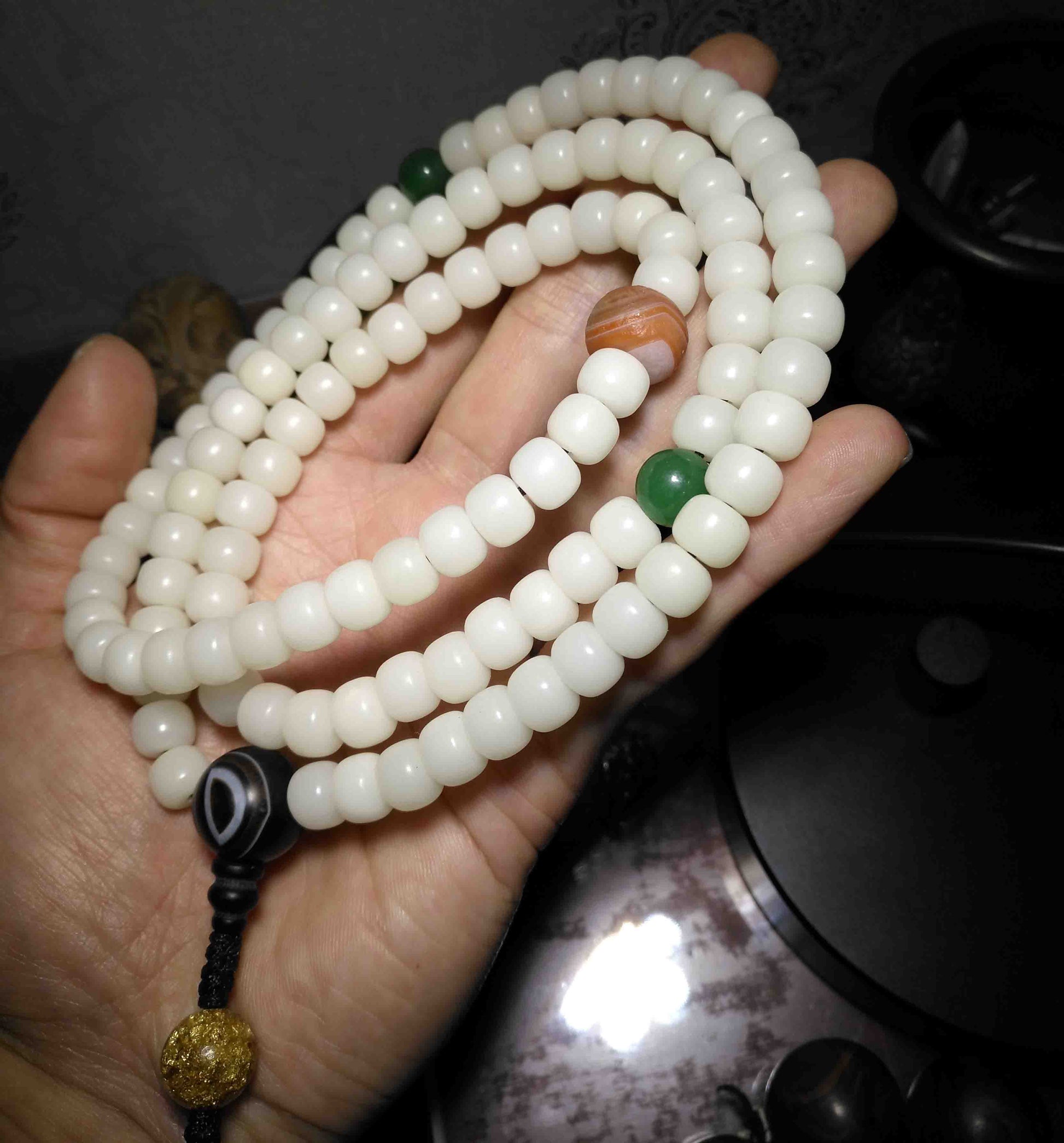 Tibetan White Bodhi Seeds Mala Prayer Beads 108 Rosary Bracelet Himalayas Buddhism