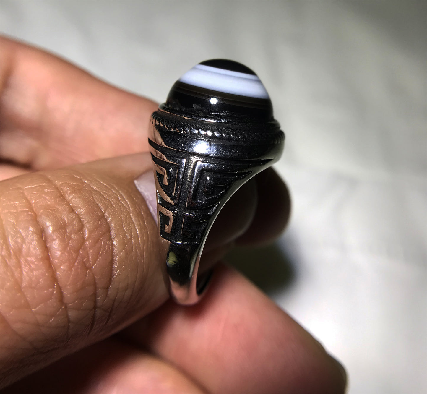 real himalaya antique lukmik eye dzi bead ring amulet genuine old luk mik banded agate one natural tibetan pyu gzi talisman