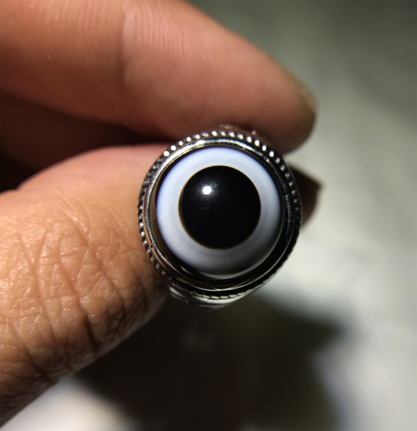 real himalaya antique lukmik eye dzi bead ring amulet genuine old luk mik banded agate one natural tibetan pyu gzi talisman