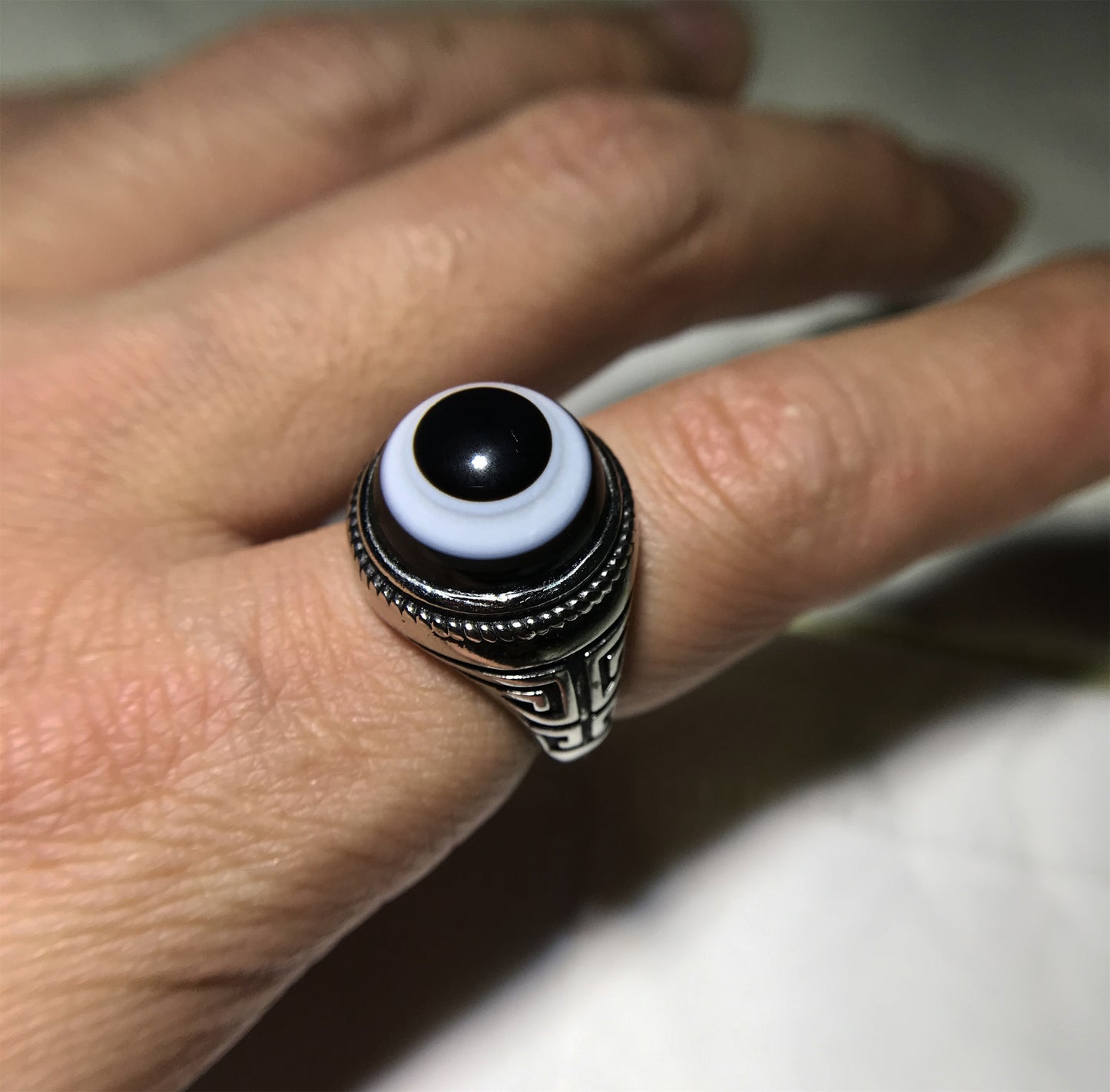 real himalaya antique lukmik eye dzi bead ring amulet genuine old luk mik banded agate one natural tibetan pyu gzi talisman