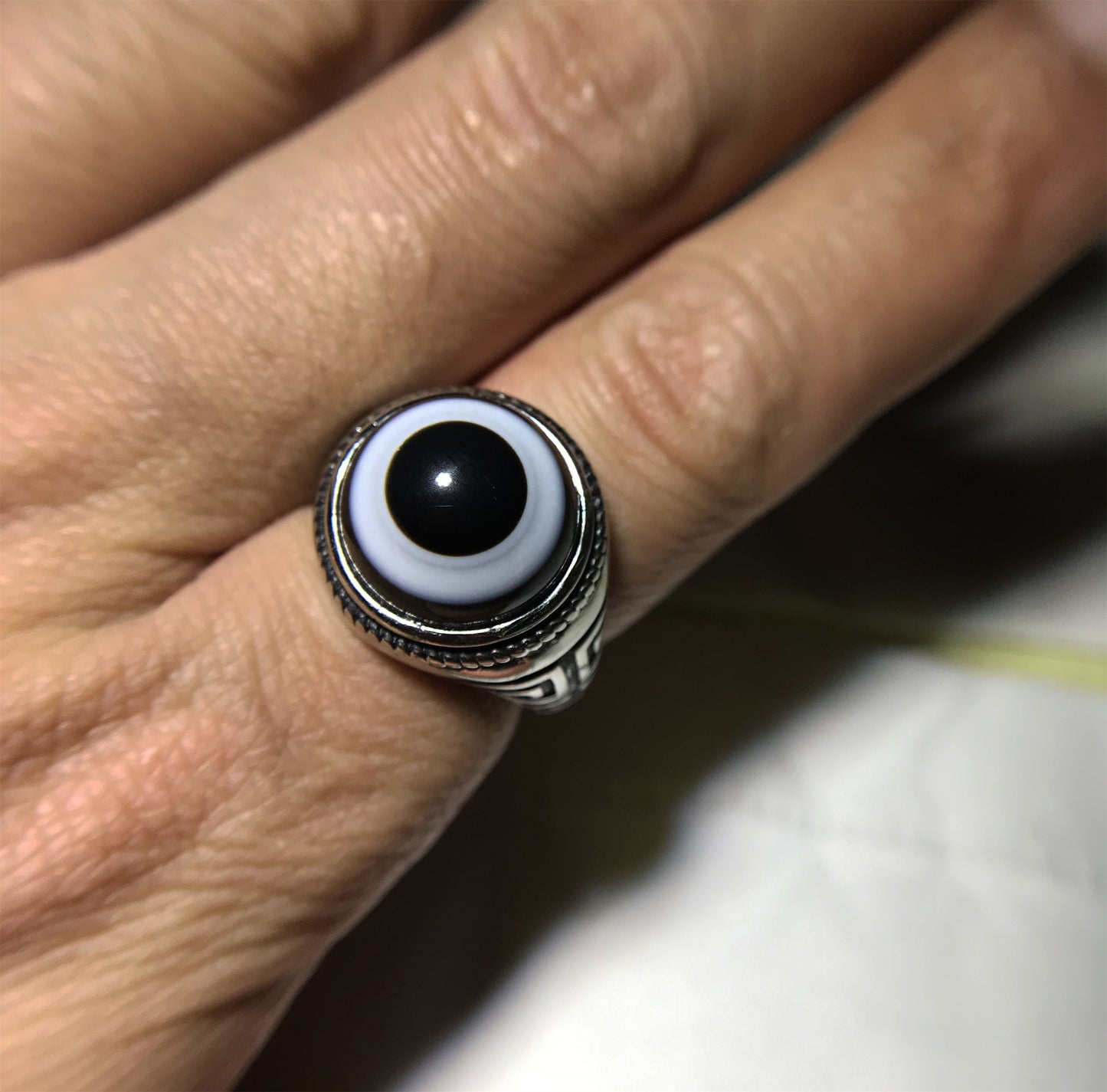 real himalaya antique lukmik eye dzi bead ring amulet genuine old luk mik banded agate one natural tibetan pyu gzi talisman