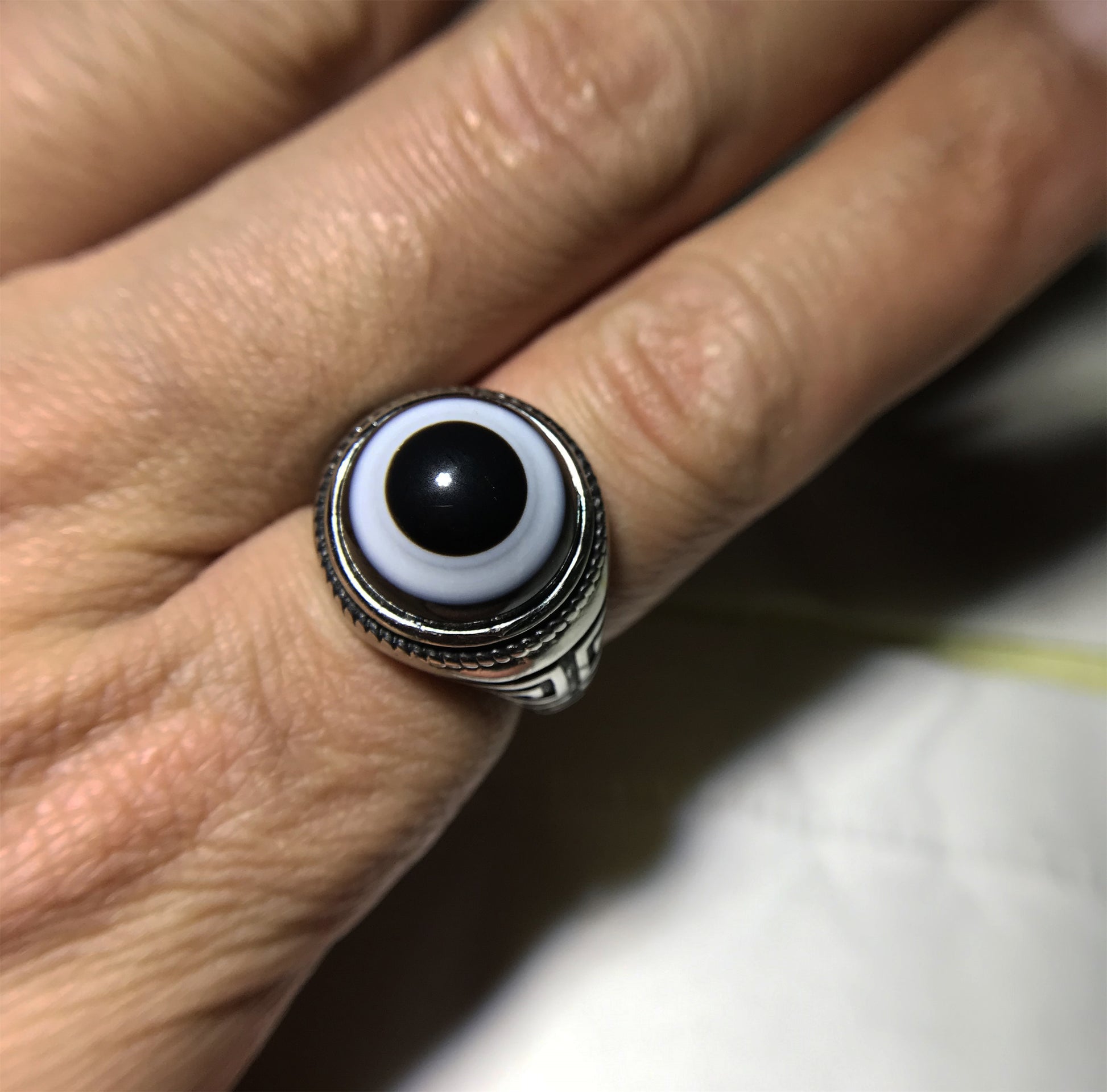real himalaya antique lukmik eye dzi bead ring amulet genuine old luk mik banded agate one natural tibetan pyu gzi talisman