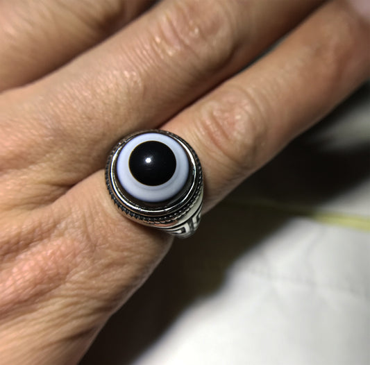 real himalaya antique lukmik eye dzi bead ring amulet genuine old luk mik banded agate one natural tibetan pyu gzi talisman