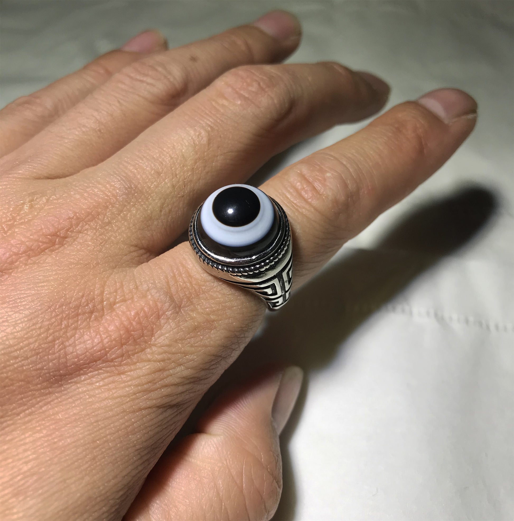 real himalaya antique lukmik eye dzi bead ring amulet genuine old luk mik banded agate one natural tibetan pyu gzi talisman