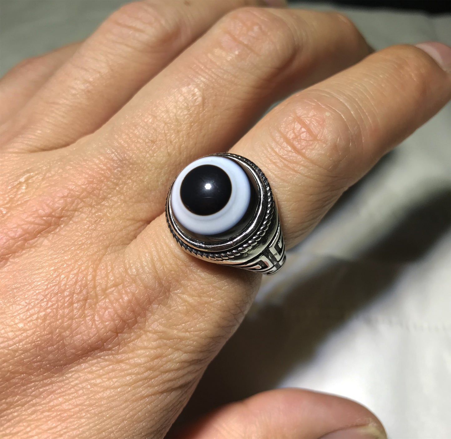 real himalaya antique lukmik eye dzi bead ring amulet genuine old luk mik banded agate one natural tibetan pyu gzi talisman