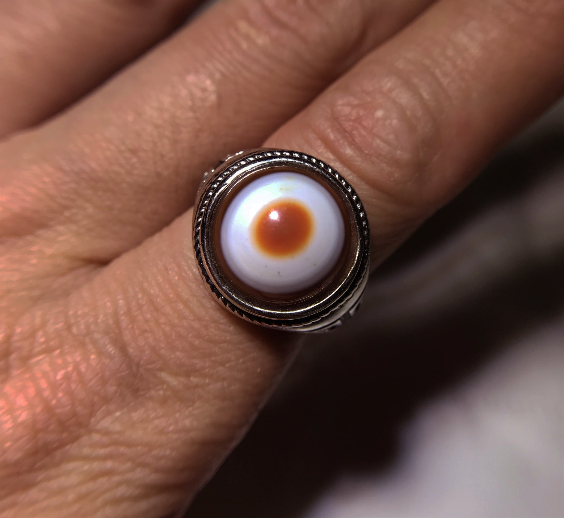 real himalaya antique lukmik eye dzi bead ring amulet genuine old luk mik banded agate one natural tibetan pyu gzi