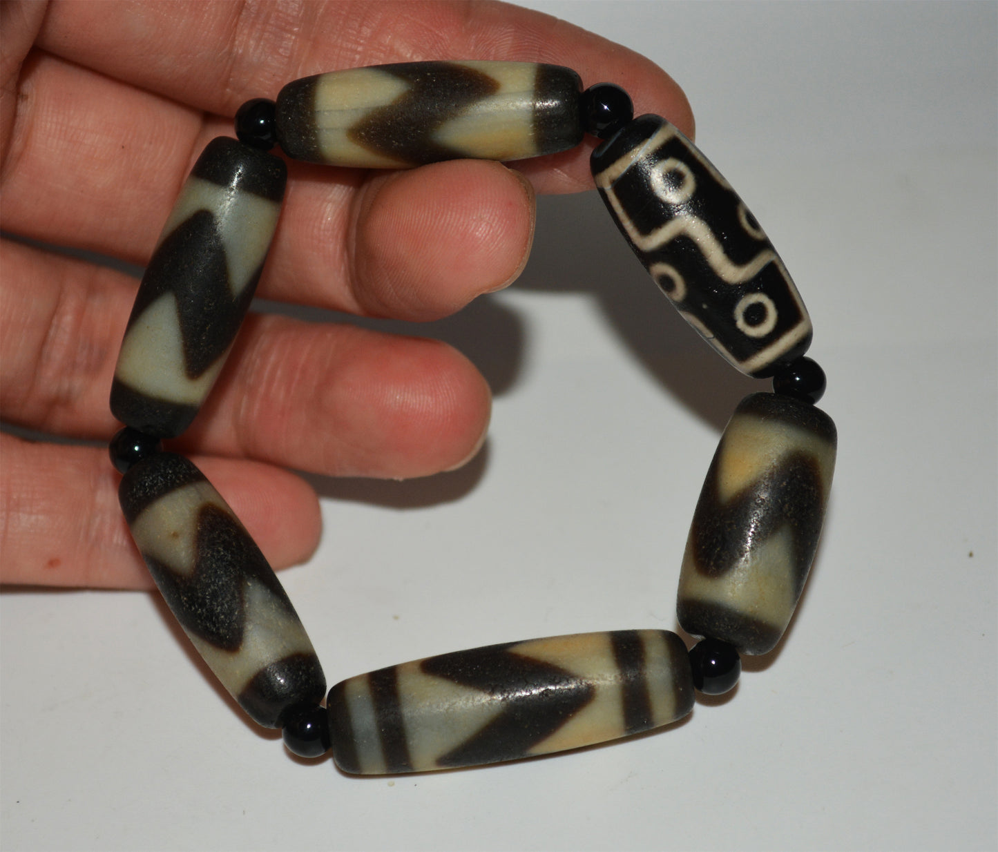 real tibetan ancient tiger tooth dzi bead bracelet amulet genuine old zigzag agate water wave pure nine eyes gzi talisman