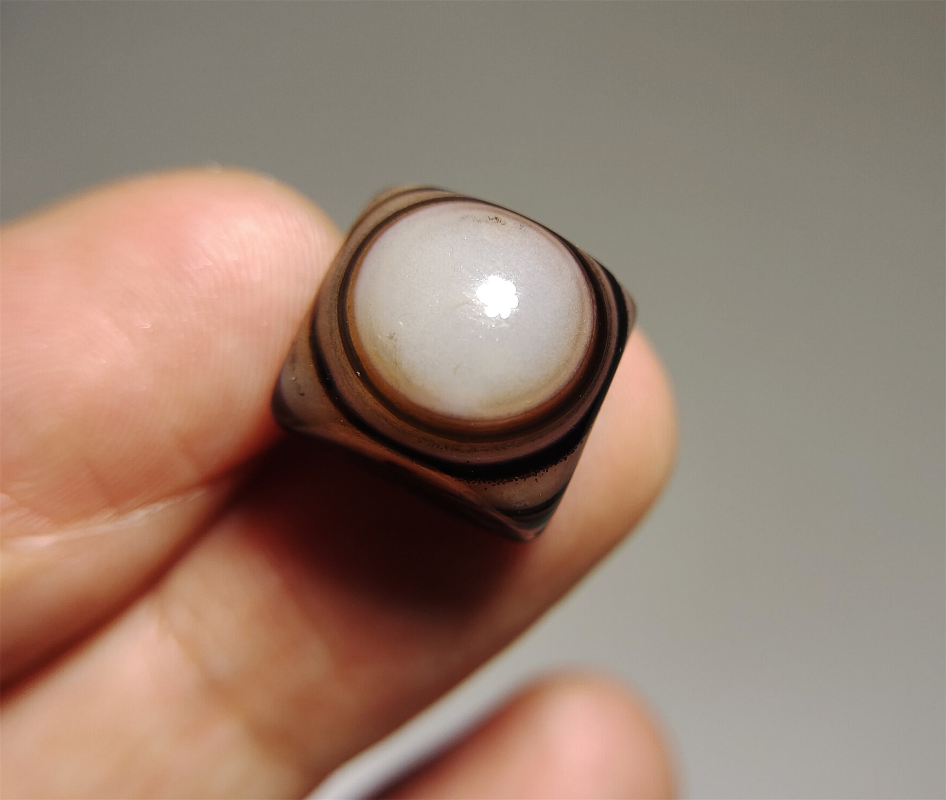 real tibetan antique luk mik eye dzi bead amulet ring genuine himalaya lukmik banded agate one natural pyu gzi talisman