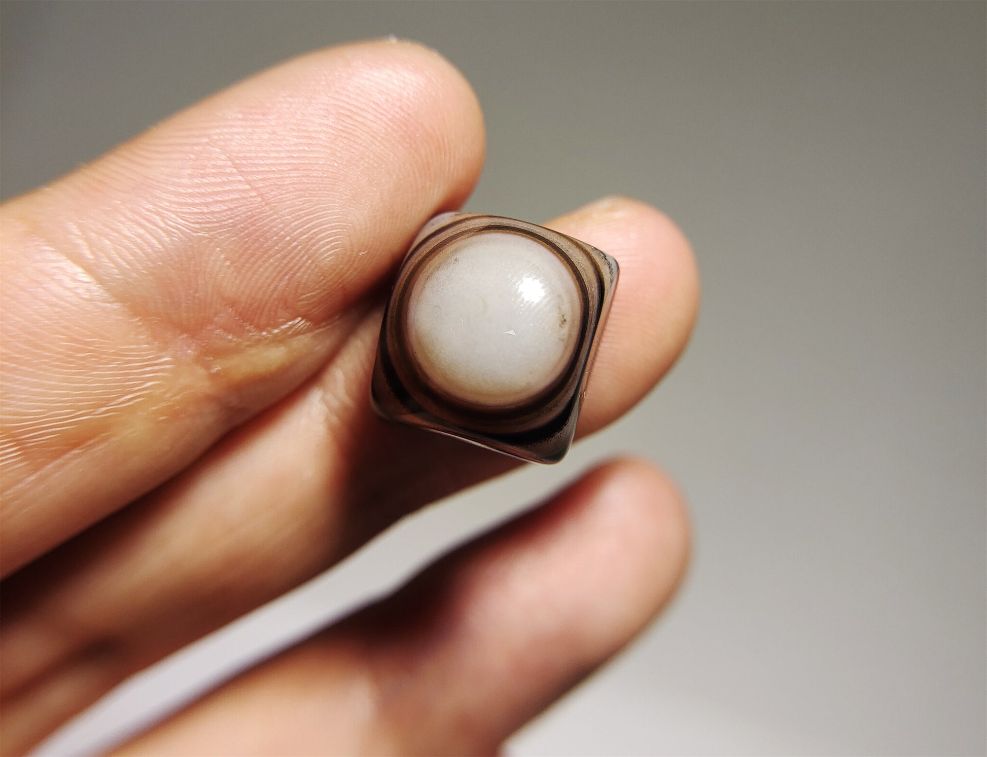 real tibetan antique luk mik eye dzi bead amulet ring genuine himalaya lukmik banded agate one natural pyu gzi talisman
