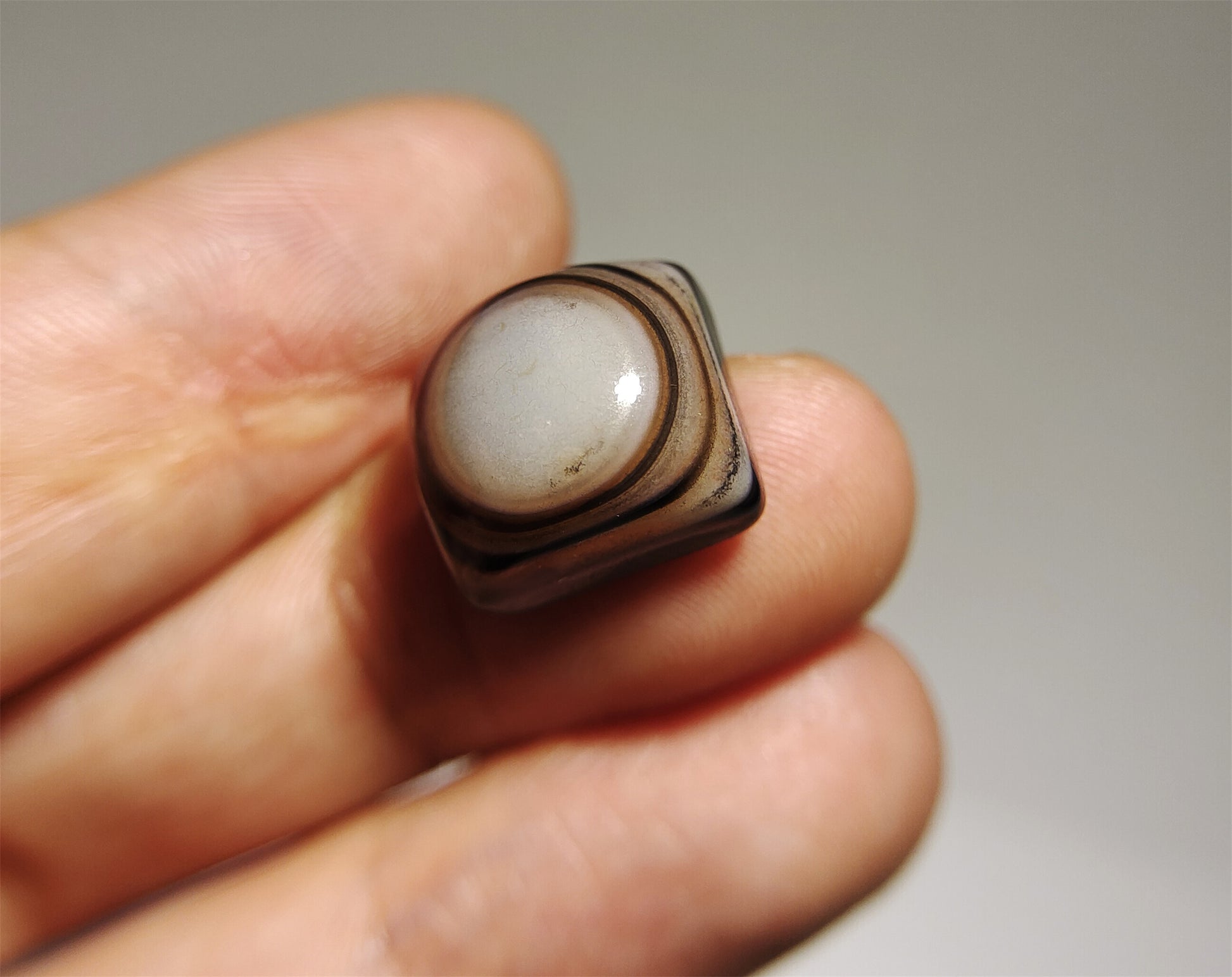 real tibetan antique luk mik eye dzi bead amulet ring genuine himalaya lukmik banded agate one natural pyu gzi talisman