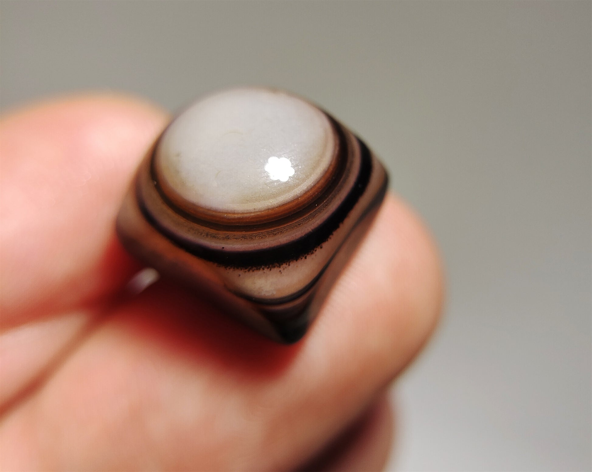 real tibetan antique luk mik eye dzi bead amulet ring genuine himalaya lukmik banded agate one natural pyu gzi talisman