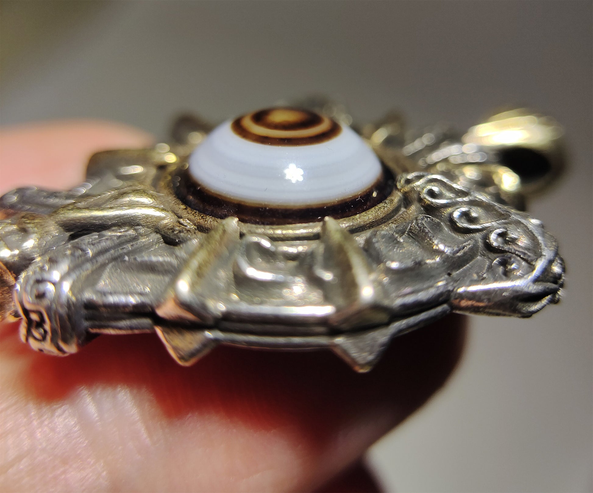 Old Lukmik Dzi Bead Pendant Himalaya Tibetan Antique One Eye Goat Medicine