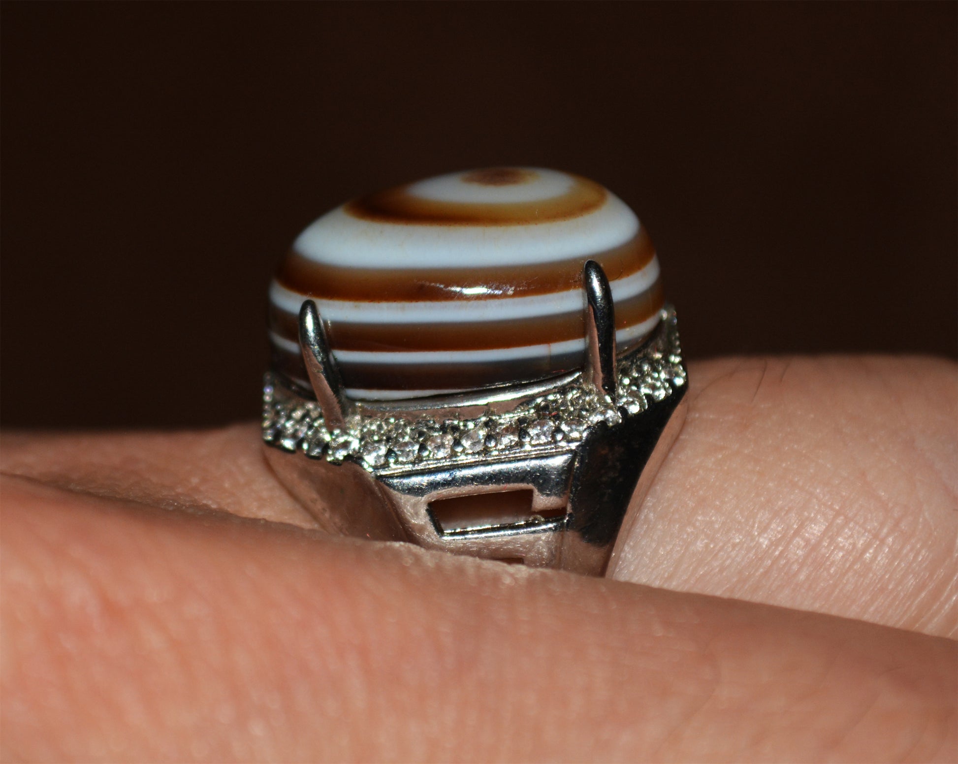 Real Tibetan Old Antique Luk Mik Eye Dzi Bead Ring Himalaya Lukmik