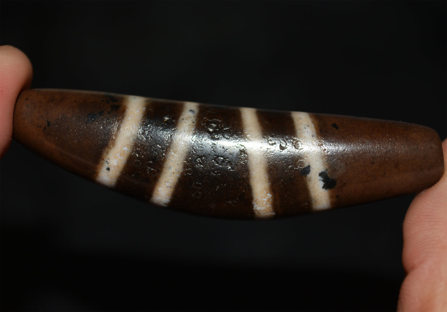 Ancient Real Tibetan Seven Striped Dzi Bead Four Eyes Amulet Genuine Old Himalaya Agate Pure Gzi