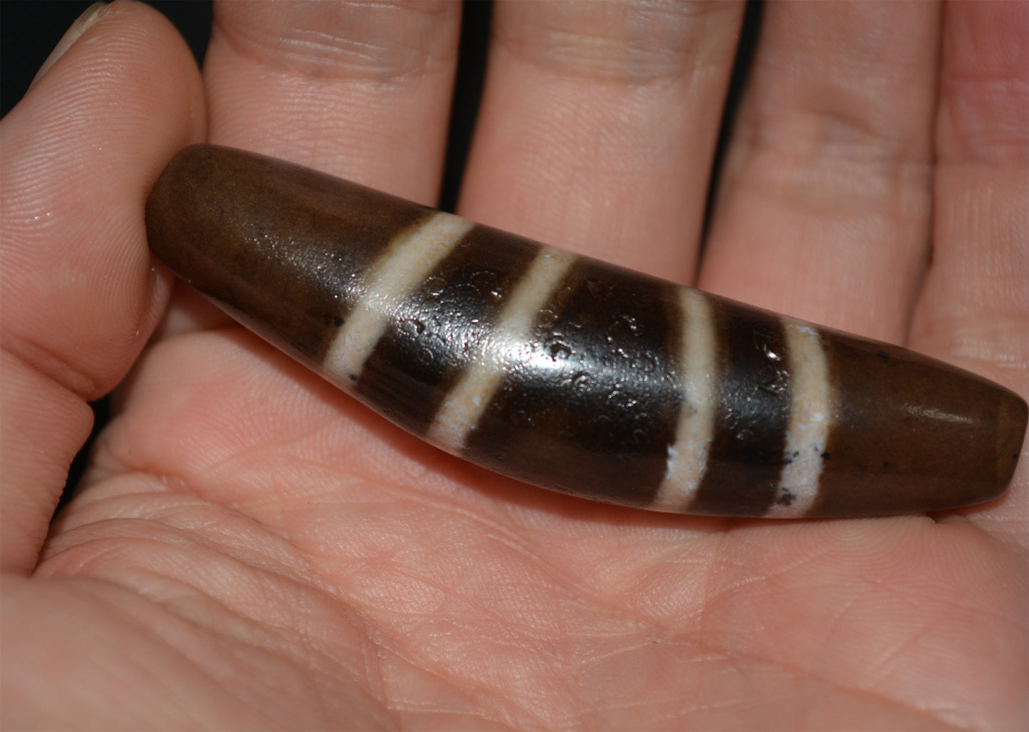 Ancient Real Tibetan Seven Striped Dzi Bead Four Eyes Amulet Genuine Old Himalaya Agate Pure Gzi