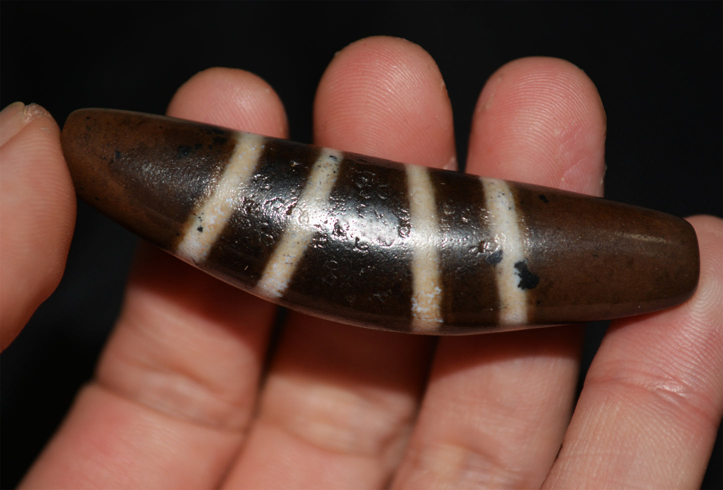 Ancient Real Tibetan Seven Striped Dzi Bead Four Eyes Amulet Genuine Old Himalaya Agate Pure Gzi
