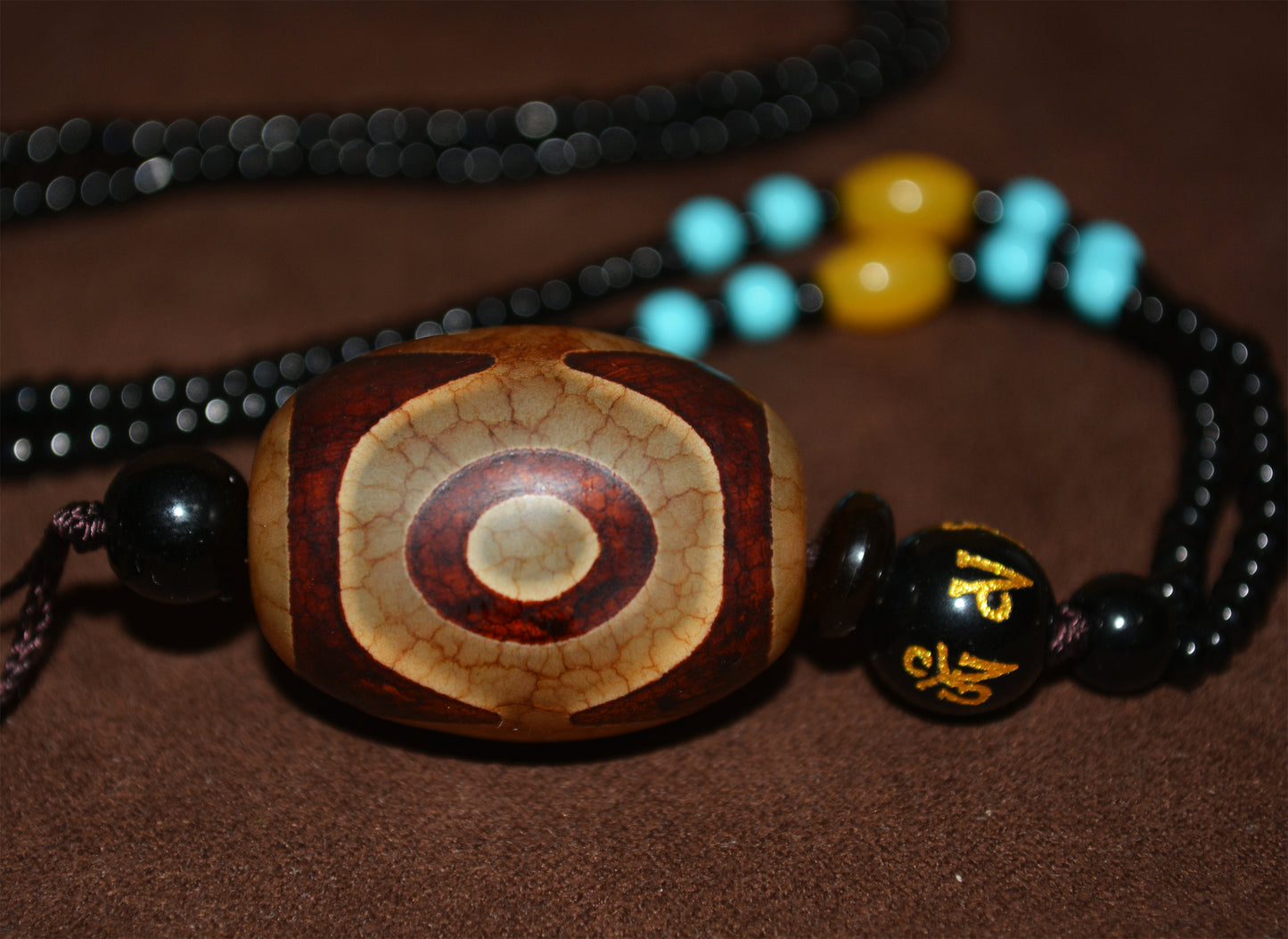Real Tibetan Ancient Three Eyes Dzi Bead Amulet Pendant Himalaya