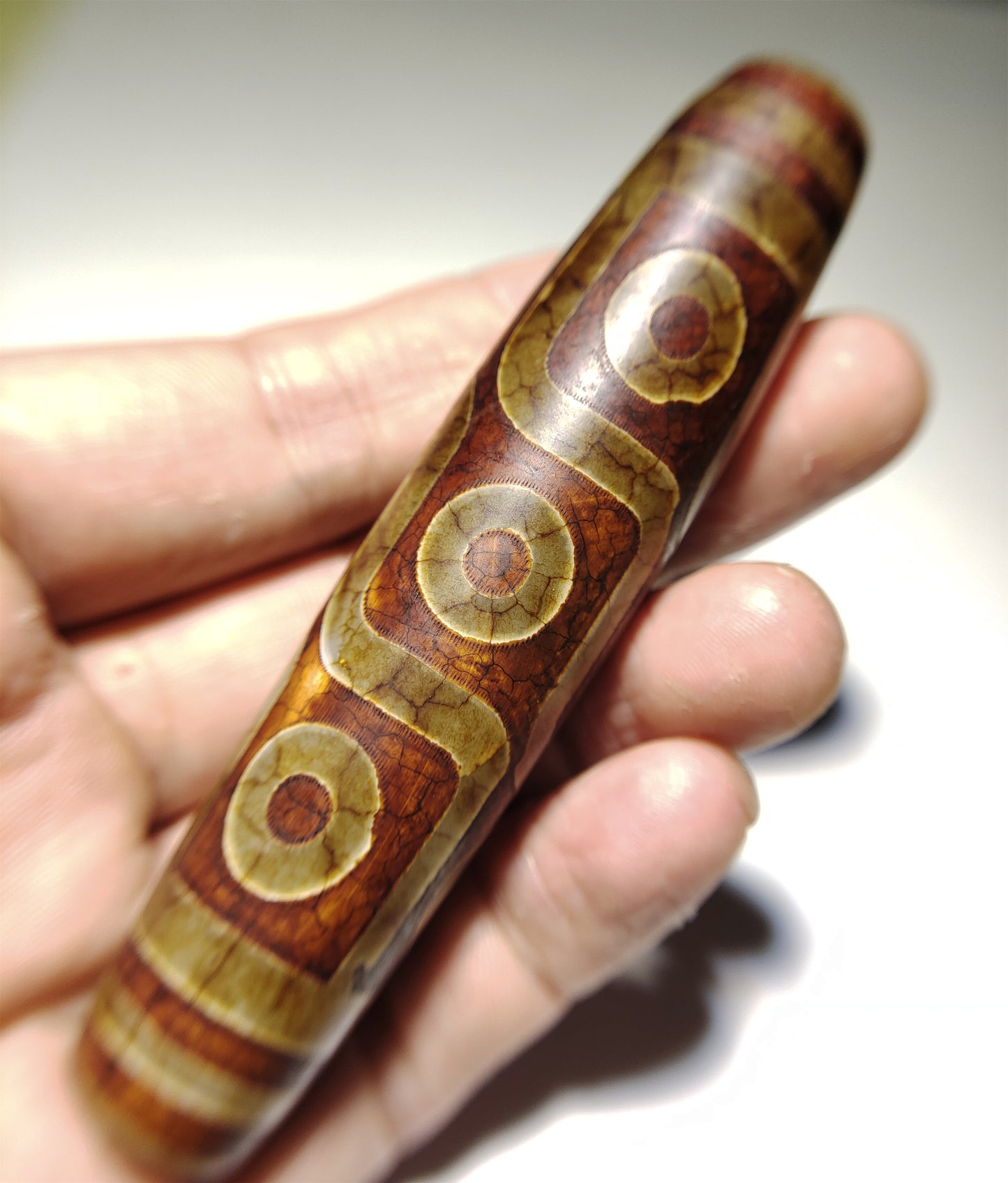 Real Tibetan Old Antique Nine Eyes Dzi Bead Pendant Amulet Himalaya Genuine Agate