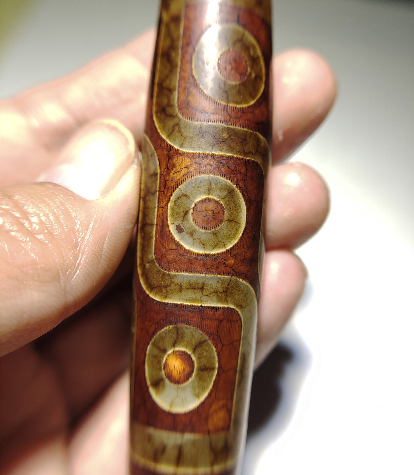 Real Tibetan Old Antique Nine Eyes Dzi Bead Pendant Amulet Himalaya Genuine Agate
