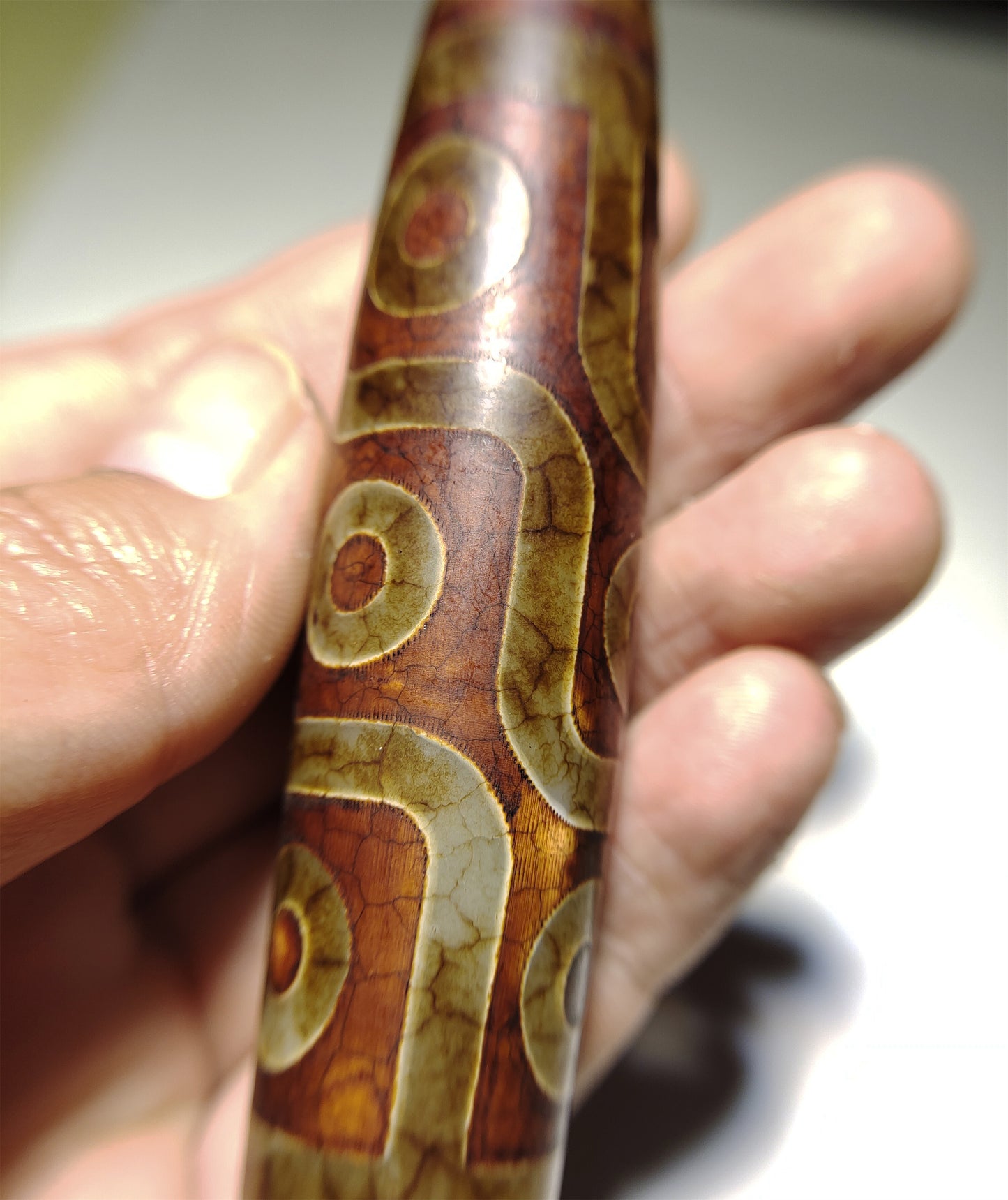 Real Tibetan Old Antique Nine Eyes Dzi Bead Pendant Amulet Himalaya Genuine Agate