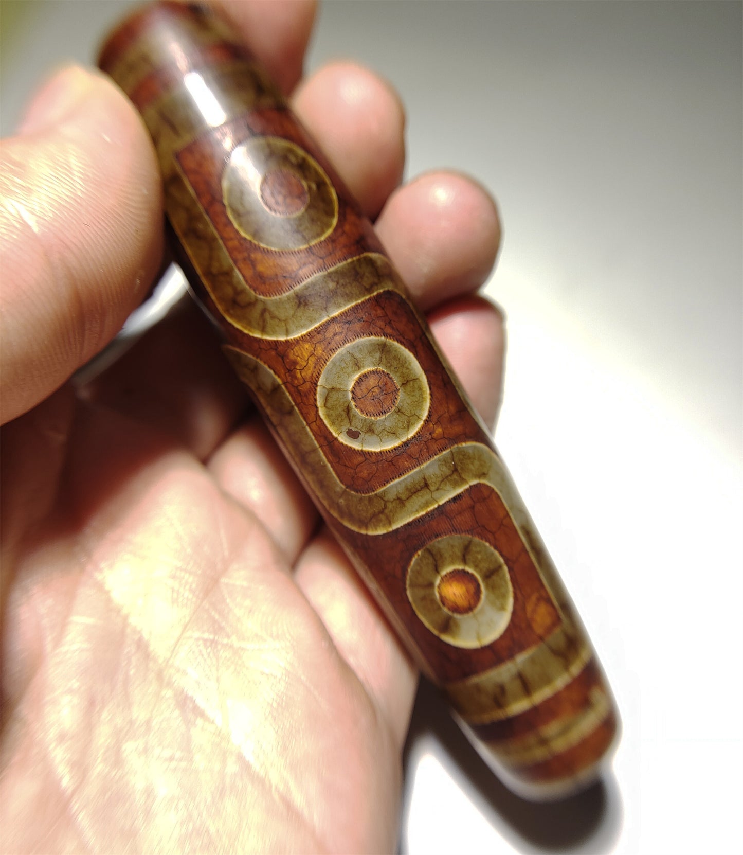 Real Tibetan Old Antique Nine Eyes Dzi Bead Pendant Amulet Himalaya Genuine Agate