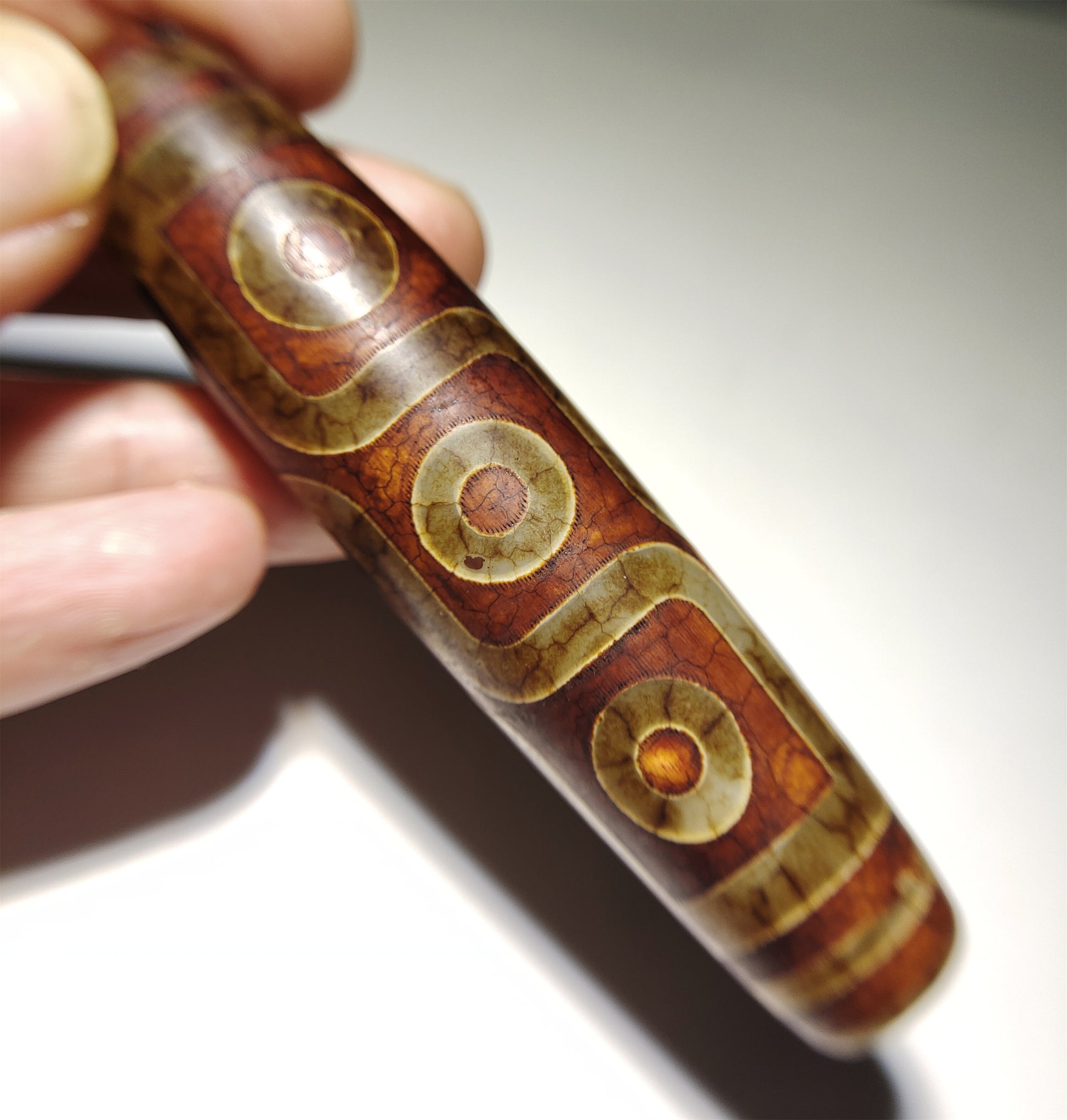 Real Tibetan Old Antique Nine Eyes Dzi Bead Pendant Amulet Himalaya Genuine Agate