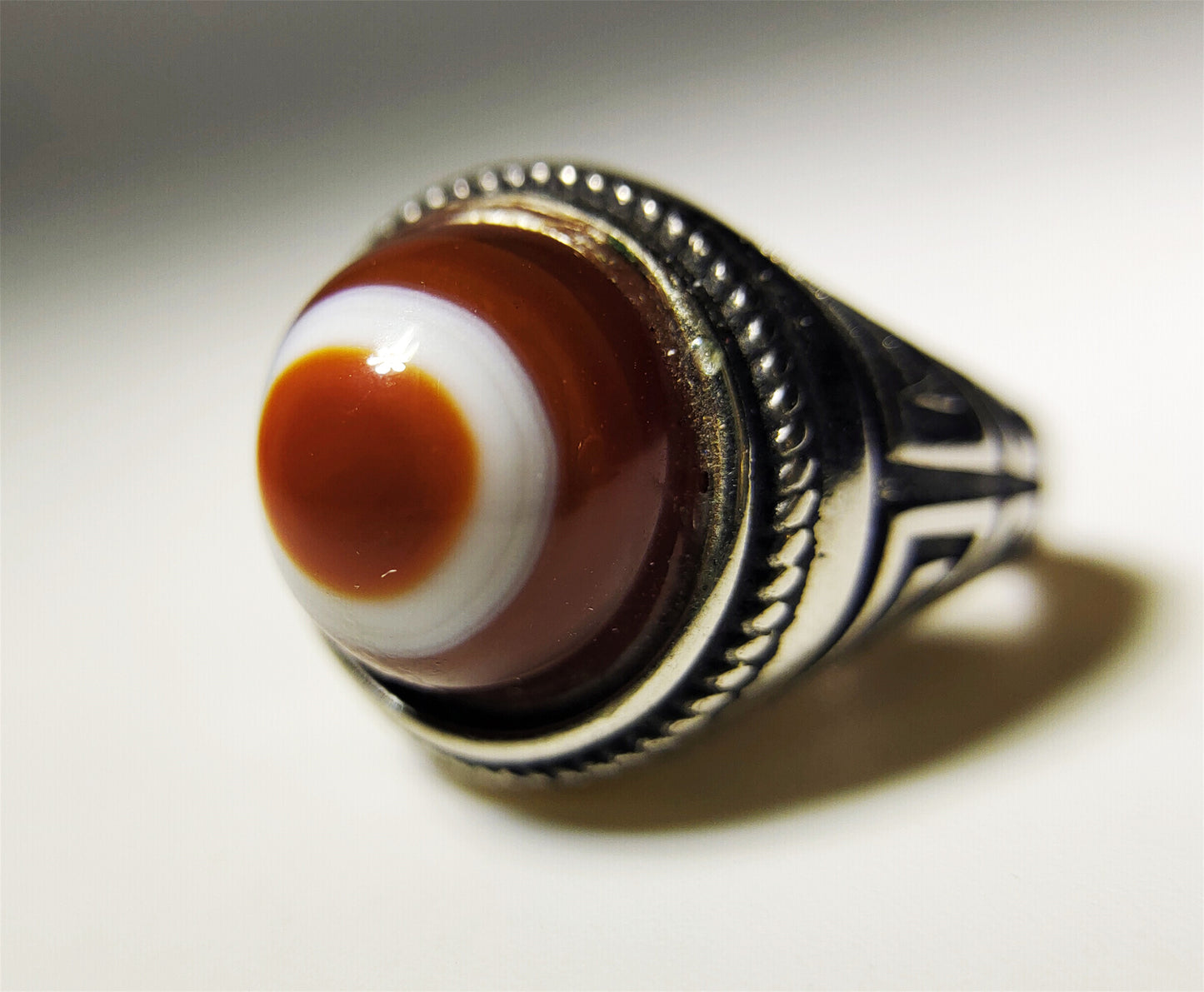 Lukmik Eye Dzi Bead Ring Real Tibetan Old Antique Sulemani Agate Amulet Himalaya Genuine Banded Natural Luk Mik Gzi Mala Prayer Talisman