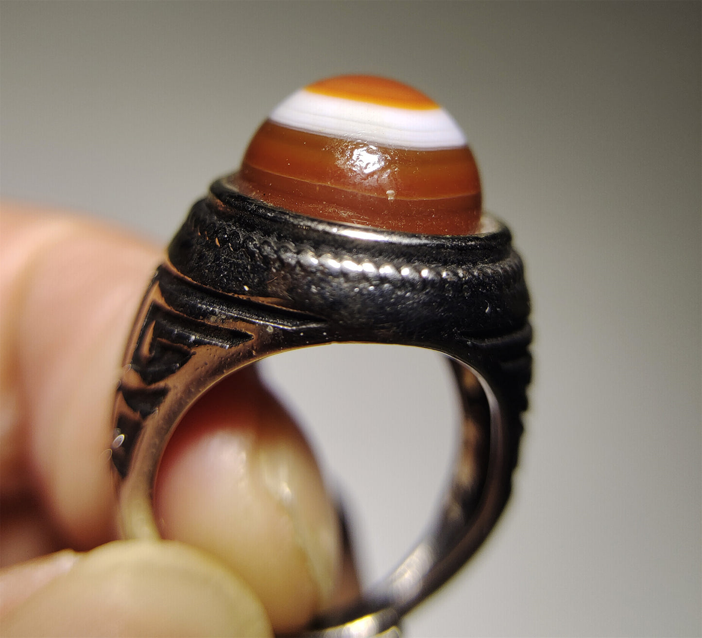 Lukmik Eye Dzi Bead Ring Real Tibetan Old Antique Sulemani Agate LUK MIK