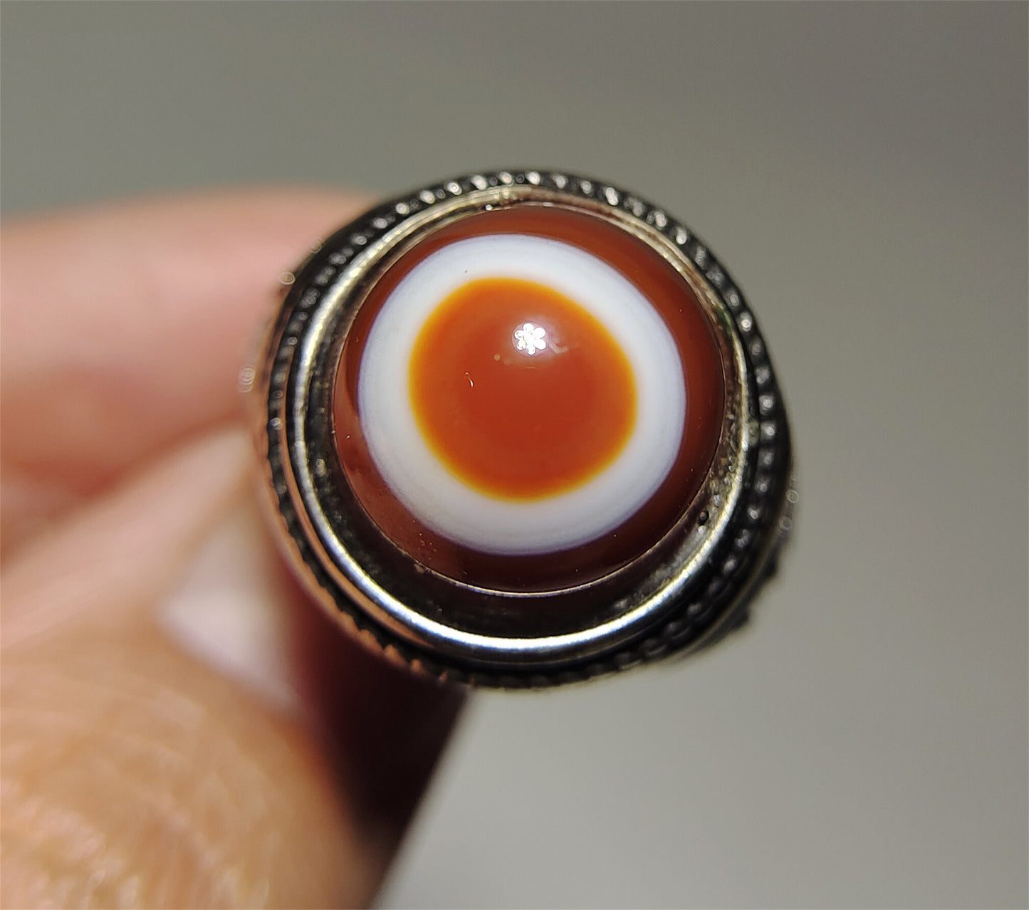 Lukmik Eye Dzi Bead Ring Real Tibetan Old Antique Sulemani Agate