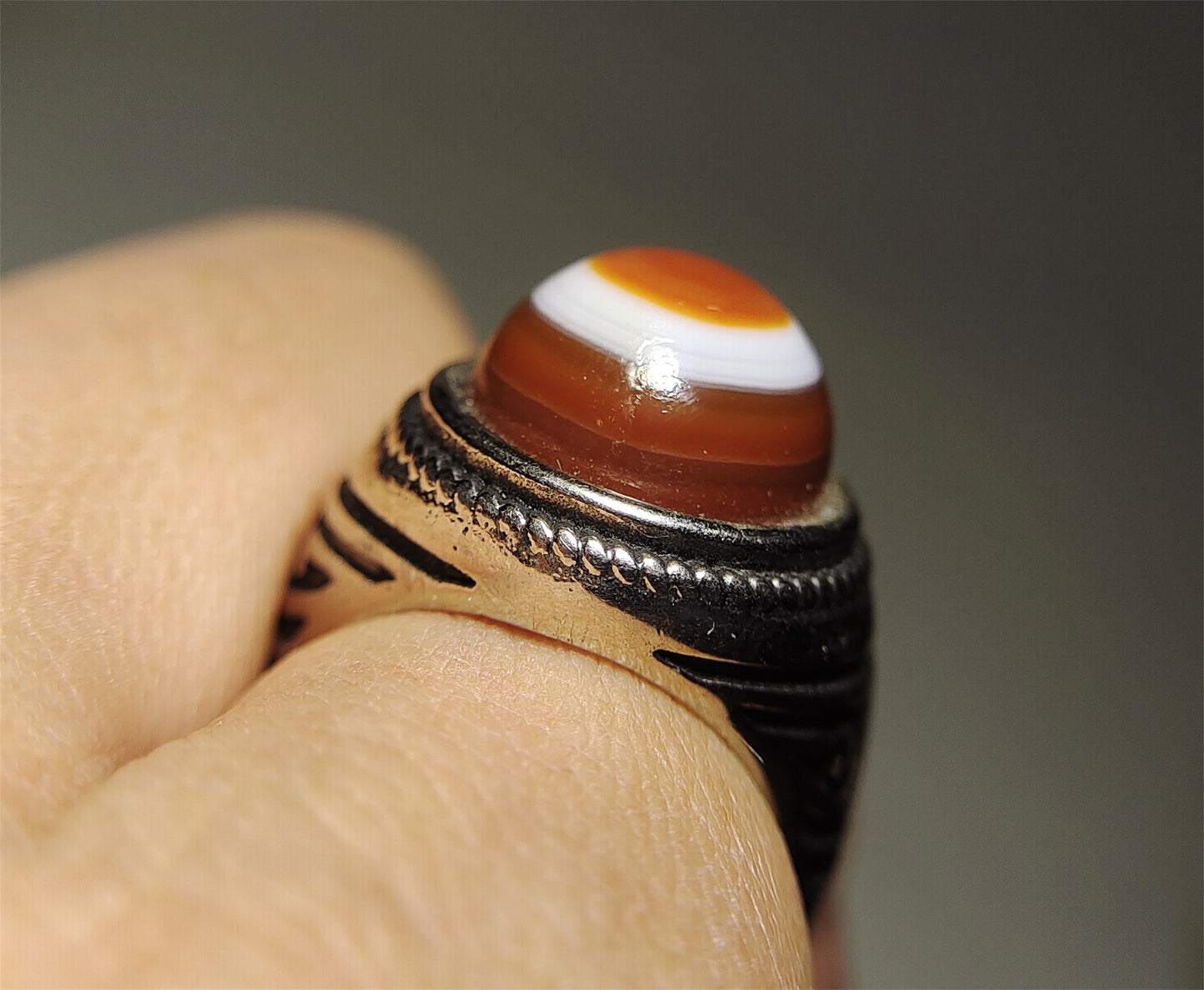 Lukmik Eye Dzi Bead Ring Real Tibetan Old Antique Sulemani Agate