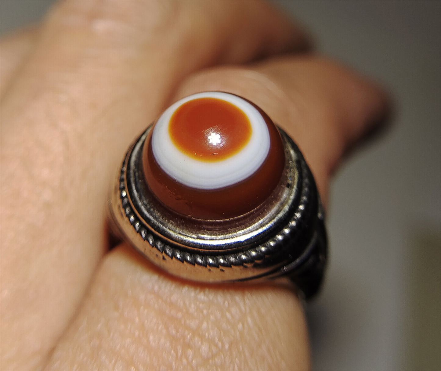 Lukmik Eye Dzi Bead Ring Real Tibetan Old Antique Sulemani Agate LUK MIK