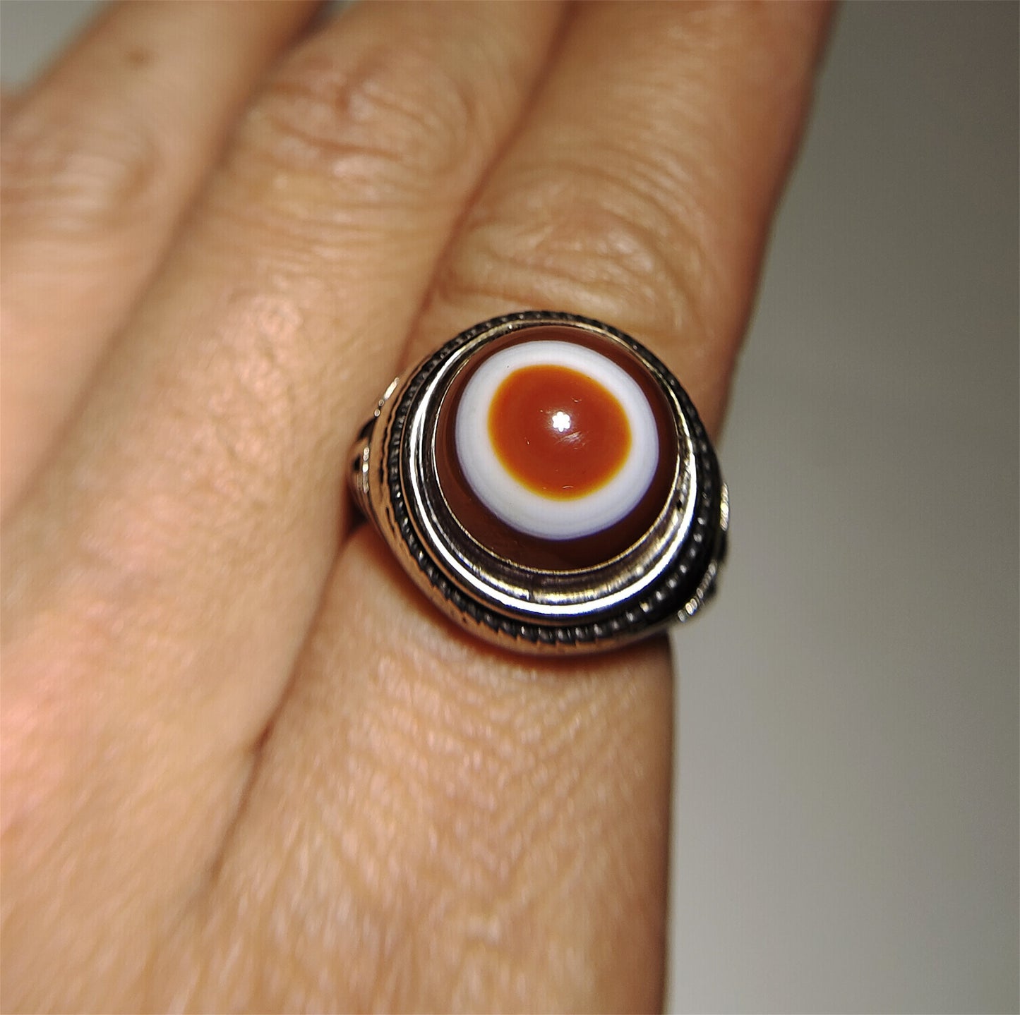 Lukmik Eye Dzi Bead Ring Real Tibetan Old Antique Sulemani Agate