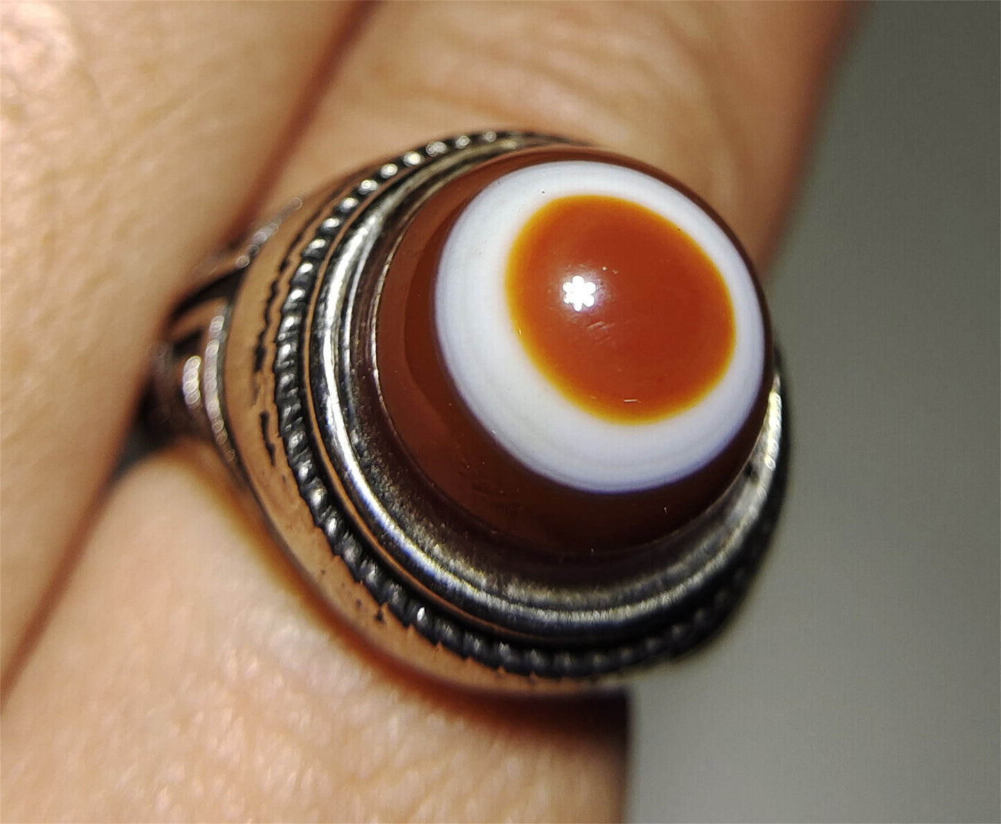 Lukmik Eye Dzi Bead Ring Real Tibetan Old Antique Sulemani Agate