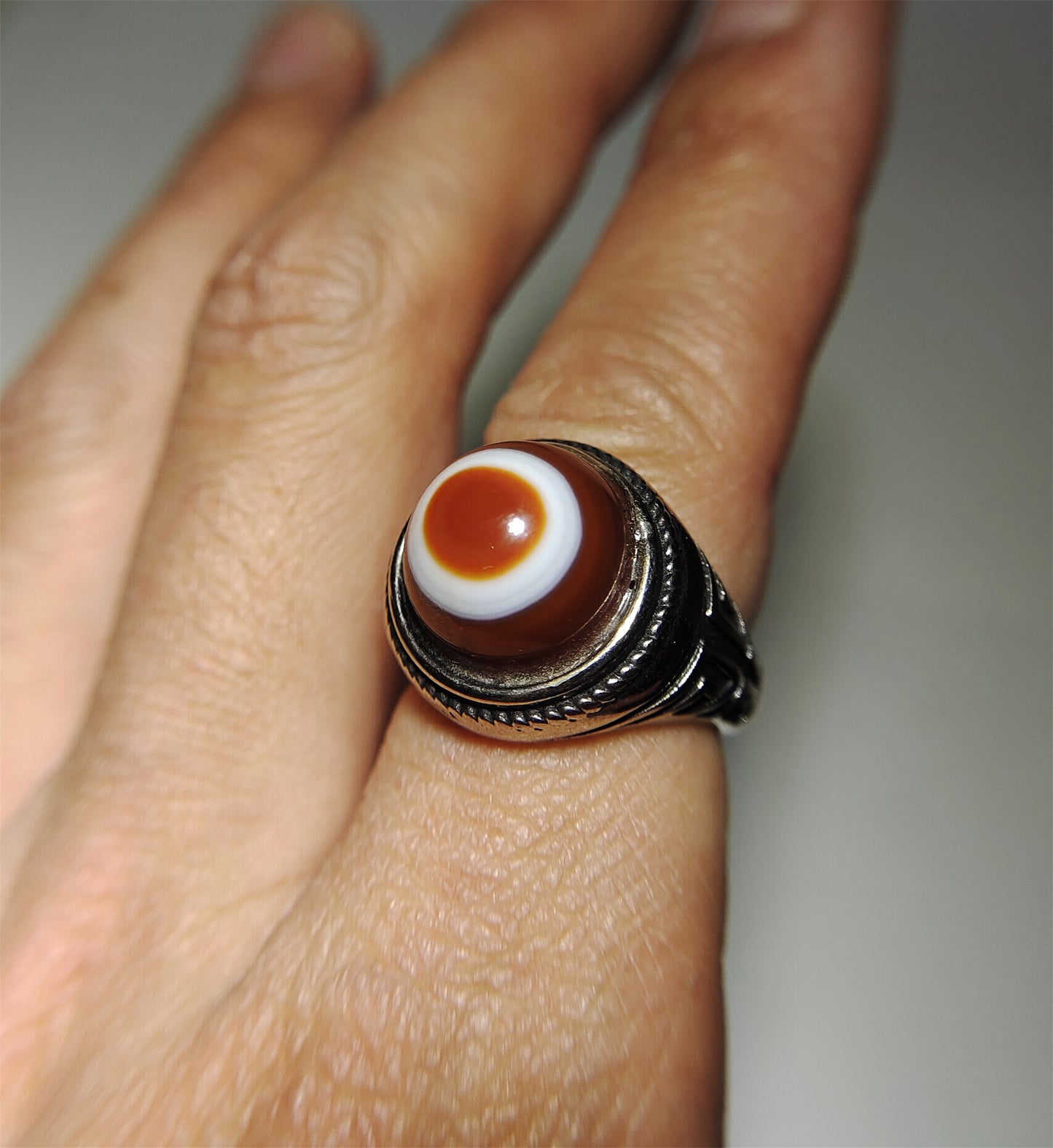 Lukmik Eye Dzi Bead Ring Real Tibetan Old Antique Sulemani Agate LUK MIK