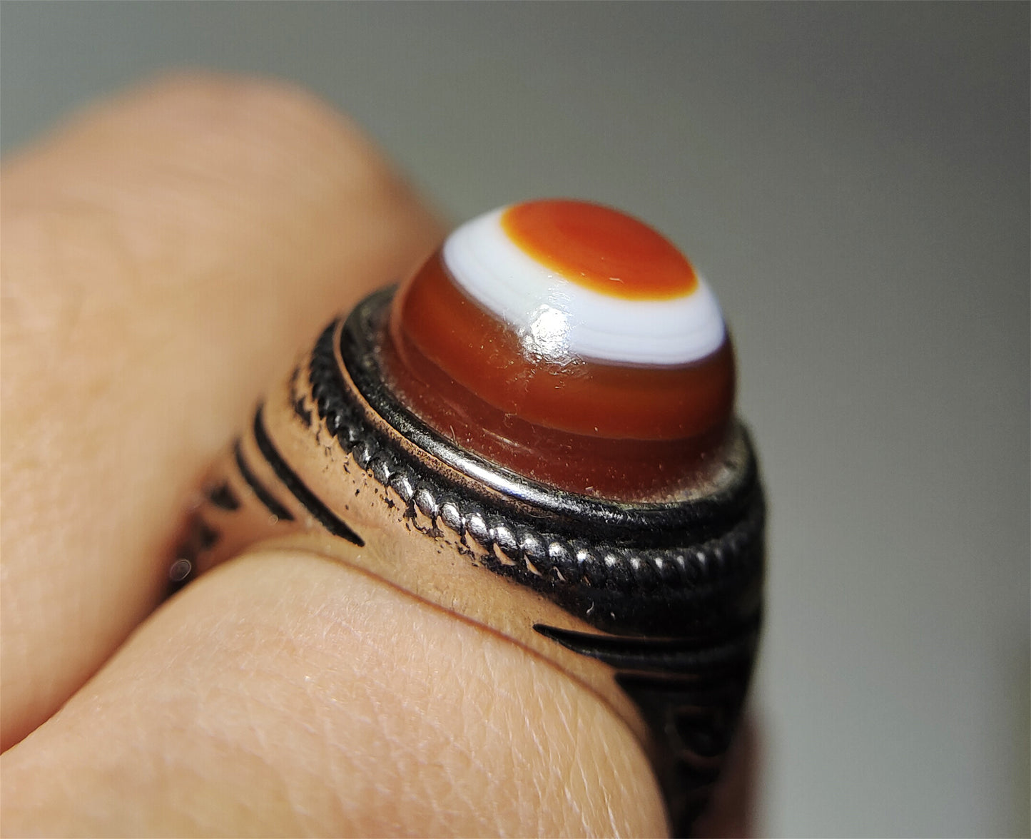 Lukmik Eye Dzi Bead Ring Real Tibetan Old Antique Sulemani Agate Amulet Himalaya Genuine Banded Natural Luk Mik Gzi Mala Prayer Talisman