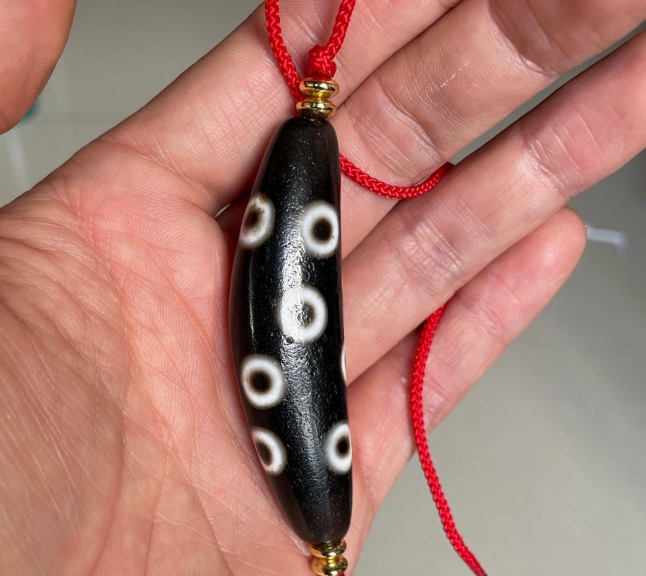 Tibetan Real Ancient Nine Eight Eyes Dzi Bead Pendant Amulet